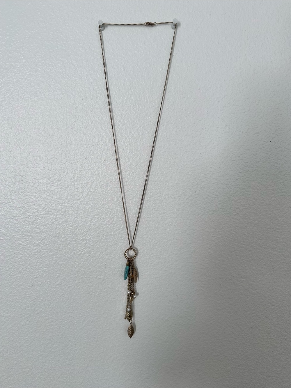 Gold Tone Tassel Pendant Necklace with Turquoise Accent
